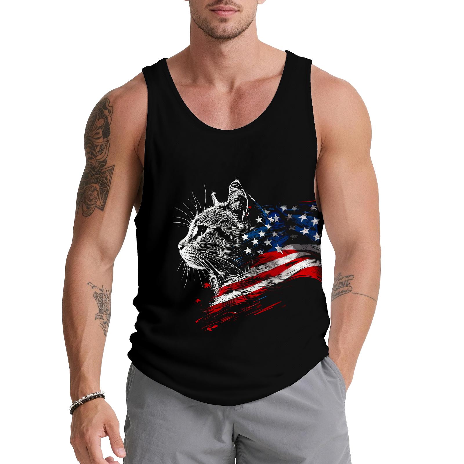 Vintage American Eagle & National Flag Graphic Tank Top, Summer 4th of July Big and Tall Gym Casual  Menswear Soft Tops