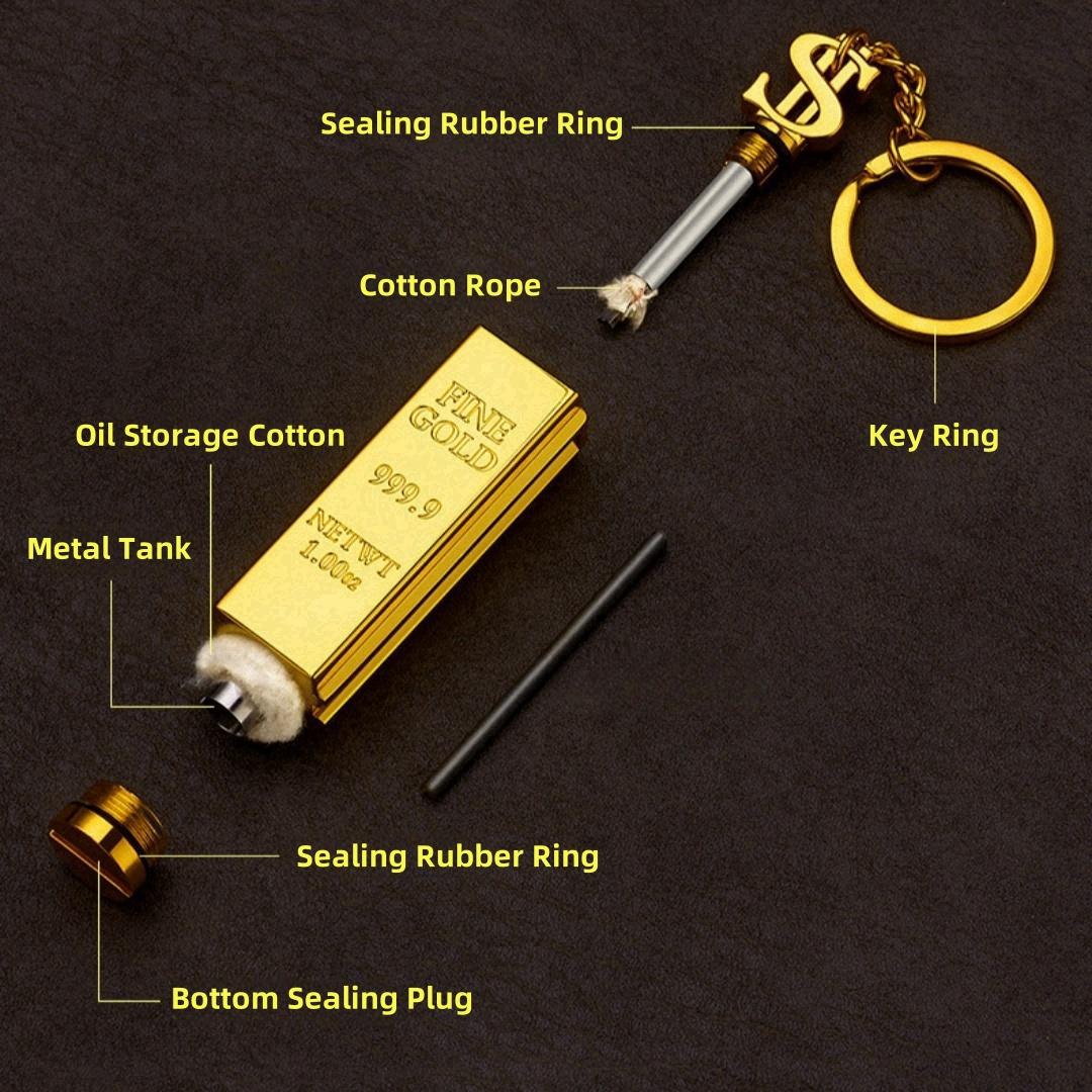 1-piece windproof permanent lighter, creative golden stick matches, multifunctional metal kerosene lighter, mini portable igniter, suitable for outdoor camping fire making and burning sticks, boyfriend gift (oil-free), no battery