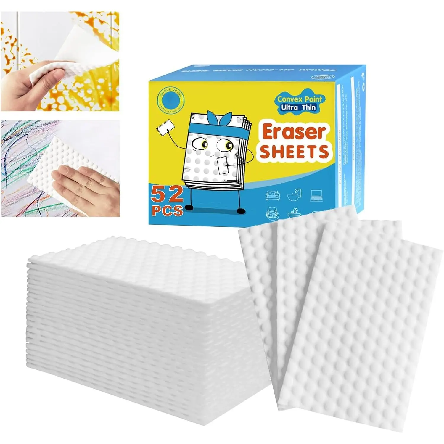 52 count Magic Sponge Eraser Sheets,Upgrade Convex Point Melamine Sheets,Disposable Portable Magic Cleaning Eraser Thin Wipes for Kitchenware Bathroom Shoe Sink  Interiors Hard-to- Places