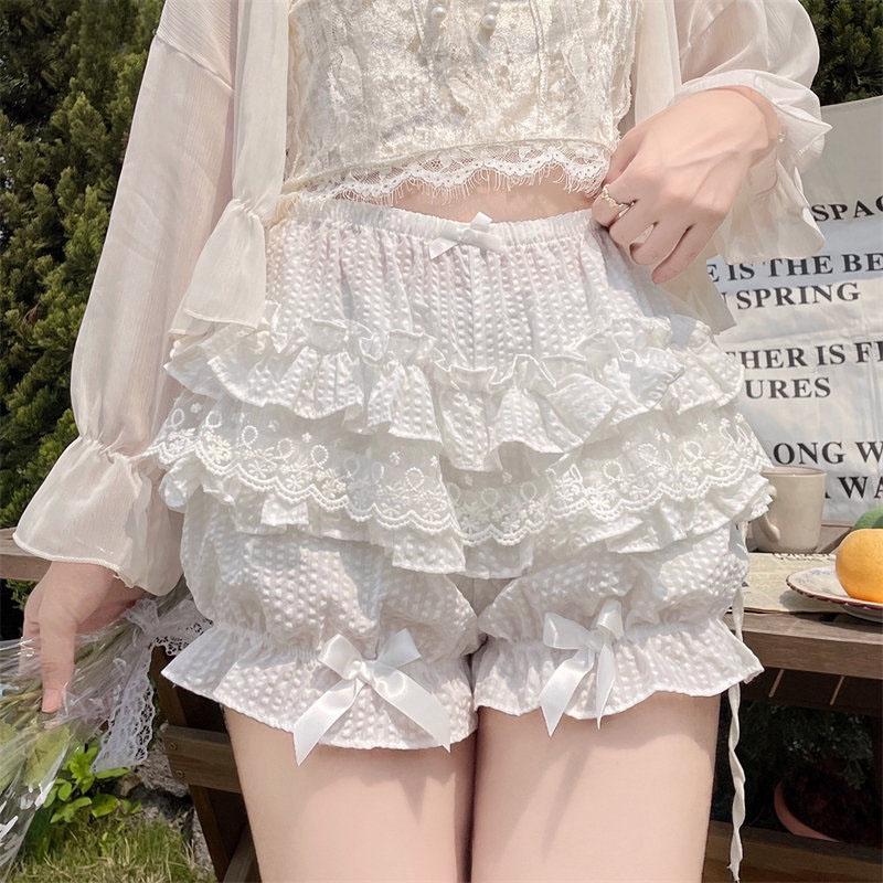Womens Lace Ruffle Bloomers Shorts Layered Pettipants Victorian Pumpkin Pants Panties Booty Shorts Lolita Dress Safety Shorts