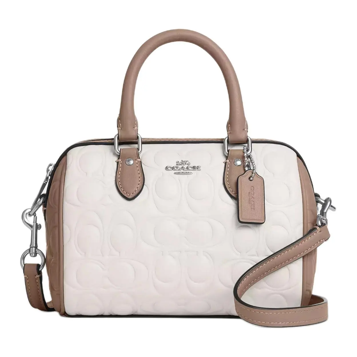 COACH Rowan 17 Small Crossbody Handbag for Women – Smooth Leather, Chalk and Taupe