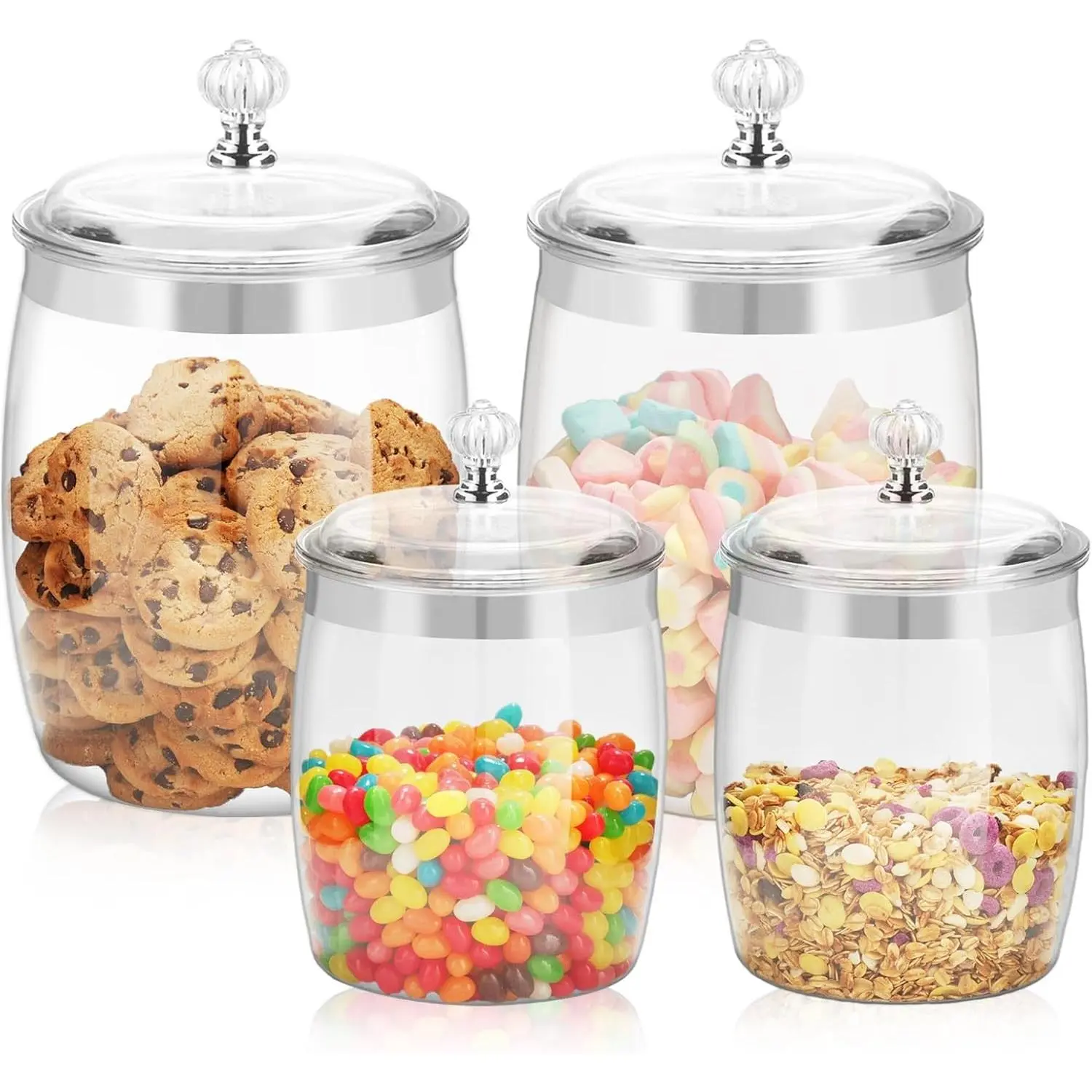4 Pcs Plastic Clear Airtight Sealed Cookie Jars with Lid, 128/128/74/74OZ Large Food Storage Containers Canisters for Kitchen Pantry, Storing Coffee Cereal Pasta Flour Rice Candy Snack
