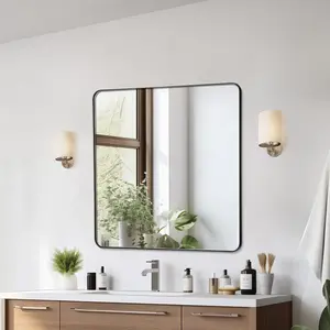 VEVOR Wall Mounted Makeup Mirror, 0.15 Thick, 36x 36 Mirror with Aluminium Alloy Frame Explosion - Proof Film, Scratch - Resistant Mirror with Z - Shaped Bracket, Fit for Bathroom/Bedroom/Living Room