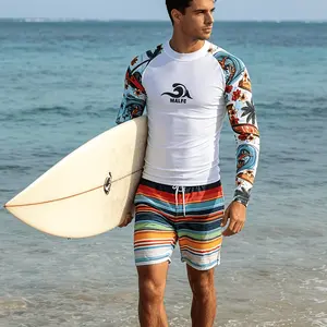 MALFC Men's Surfing Swimwear Top, Long Sleeve Outdoor Clothing, Cooling Garment, Seaside Wear, Sun-Regulating Shirt Water