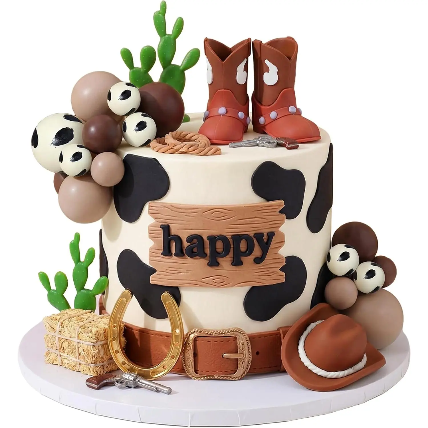 21Pcs Cowboy Birthday Cake Topper Cowboy Hat Cake Topper with Brown Boot for Western Cowboy Birthday Party Supplies