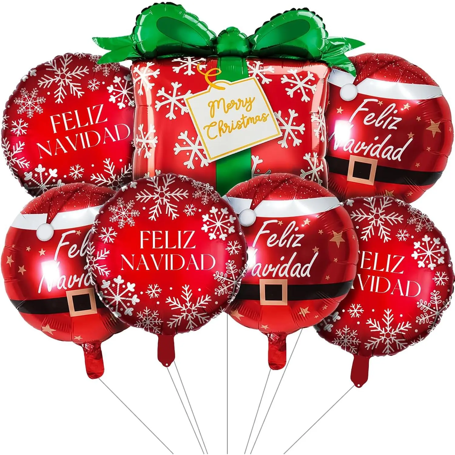7 count Christmas Balloons Party Decoration, Decorative Box Red Snowflake Sphere Hat Sphere Foil Balloon Christmas Party Decorations for Xmas Party Decor Supplies
