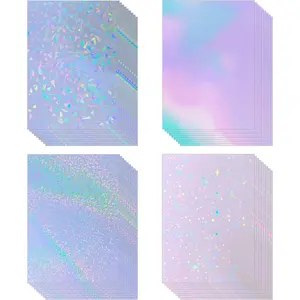 36 Sheets Holographic Sticker Paper 8.5" x11'' Waterproof Clear Vinyl Sticker Sheets Self-Adhesive Rainbow Overlay Sheets with 4 Styles Mixed