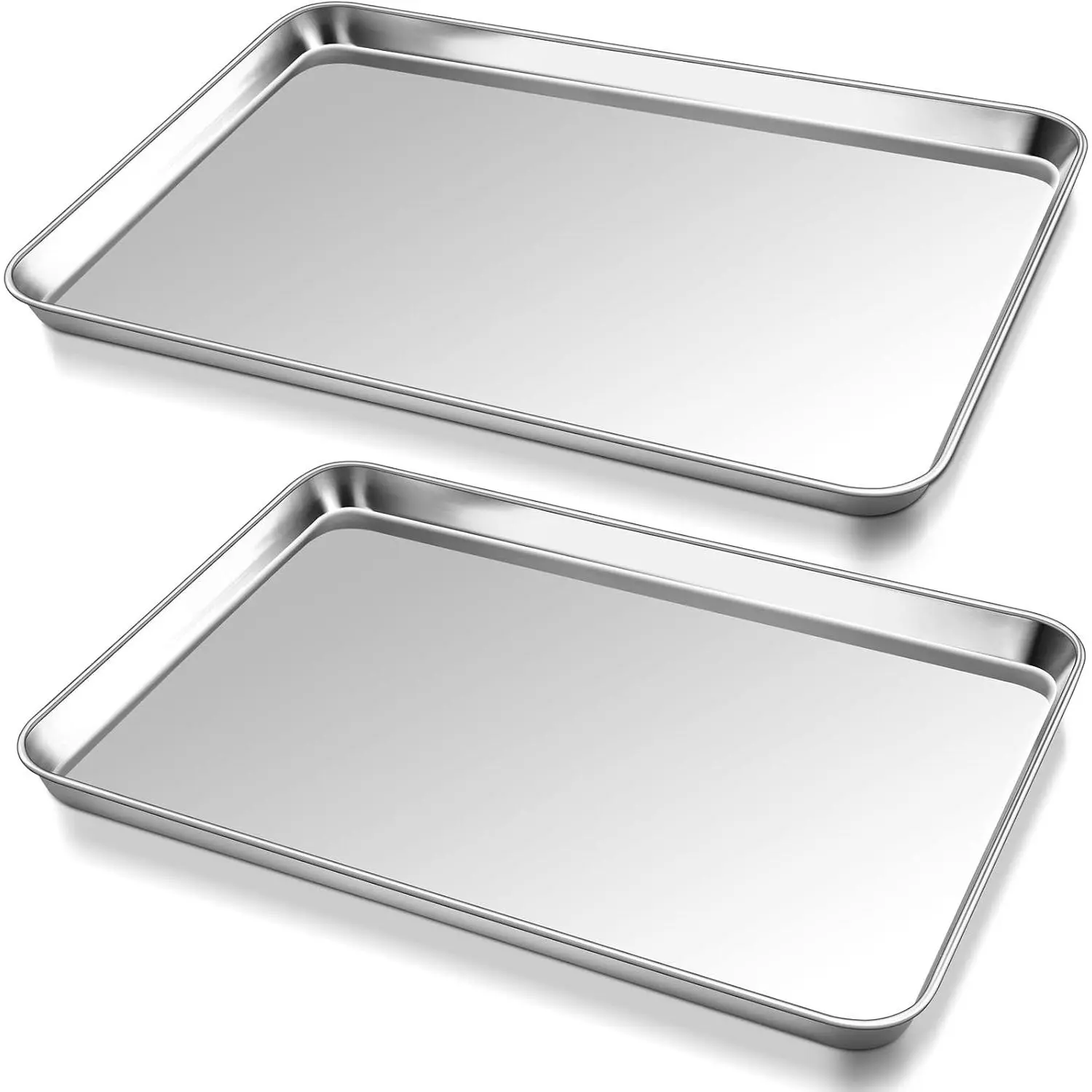 17.3 Inch Baking Cookie Sheet, Oven Pan Tray Stainless Steel Sheet Pan for Kitchen, Oven Bakeware for Multi Uses, Shiny Look & Dishwasher Safe, Healthy & Heavy Duty, 2Pcs