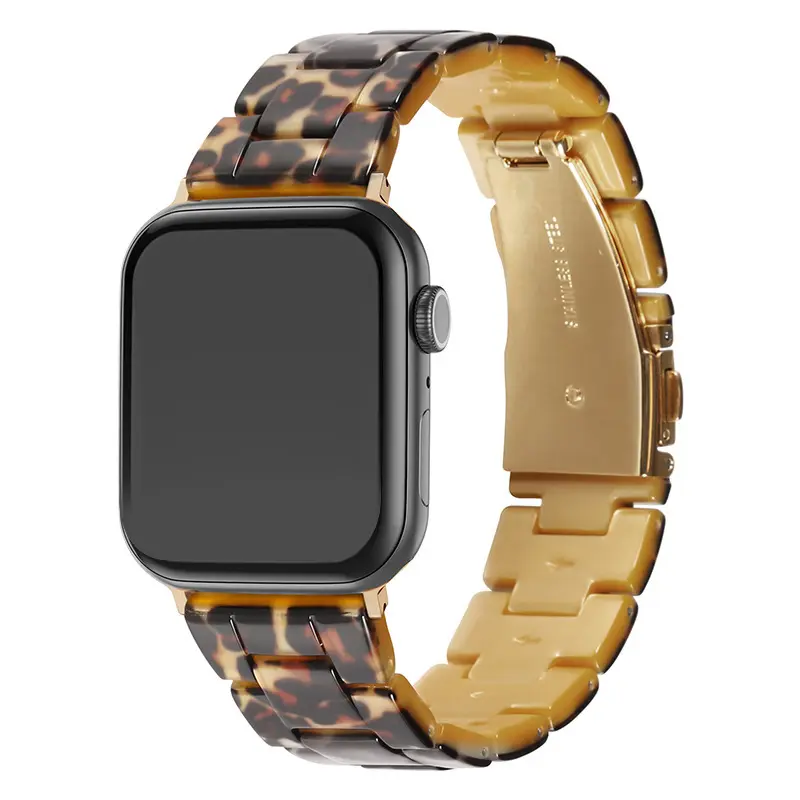 Leopard Print Watch Band Ceramic Resin Strap, Suitable For All Apple Series Watches, Women'S Watch Band, Fashionable Strap, Multi-Color Strap, Cute Color Scheme, Dopamine Party Style, Rainbow Strap, Blue And White Porcelain Strap