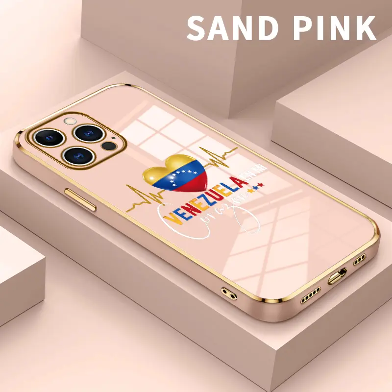 Luxury Electroplated Phone Case for iPhone 17 15 Pro Max 16 14 Air Plus 13 12 11 Venezuela Heartbeat Pattern Soft TPU Silicone Ultra Slim cellphone Cover