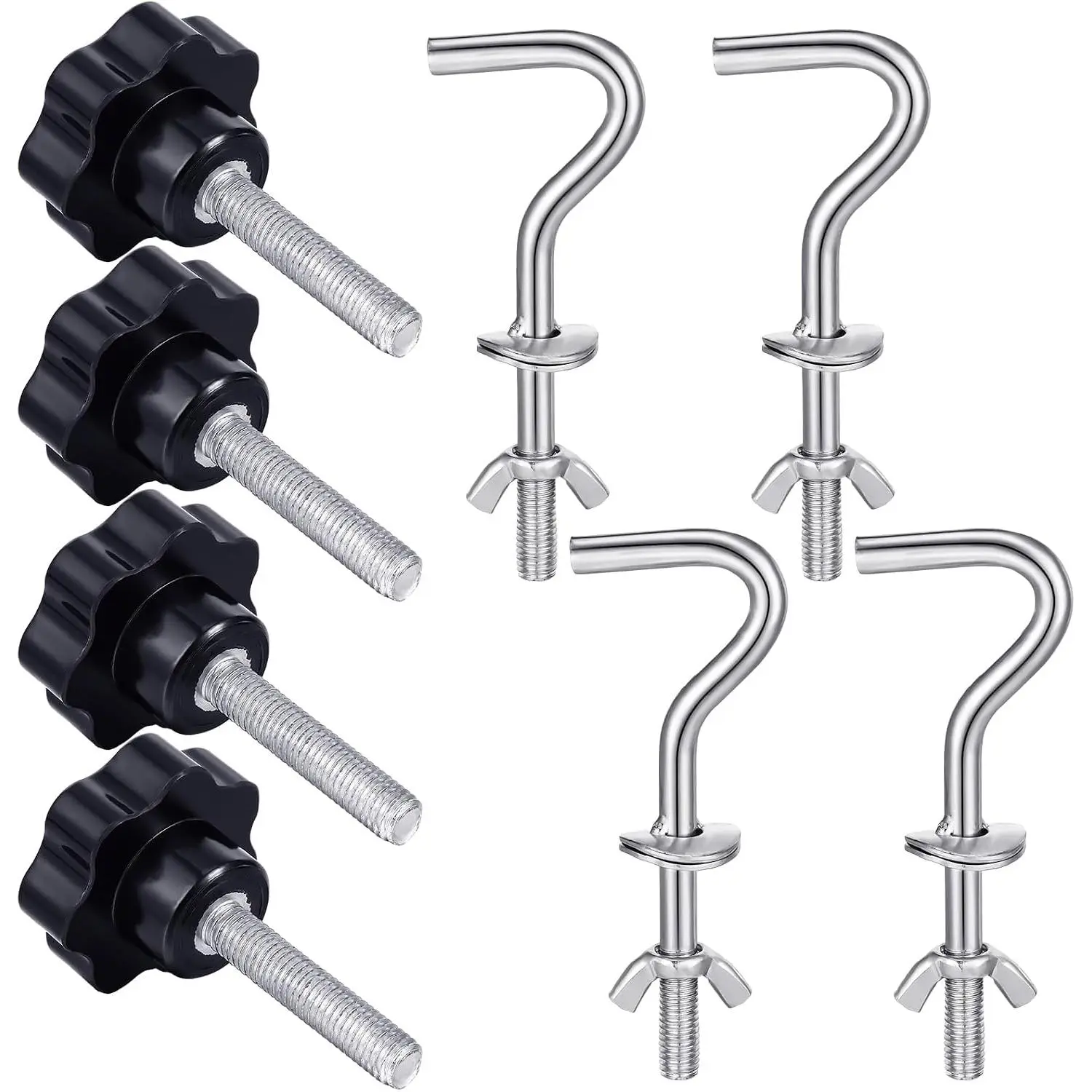 8 Pcs Hammock Hardware Kit Heavy Duty Hammock Stand Hook Replacement Thread Hand Knob for Swing Chair Patio Umbrella Base Garden(Silver)