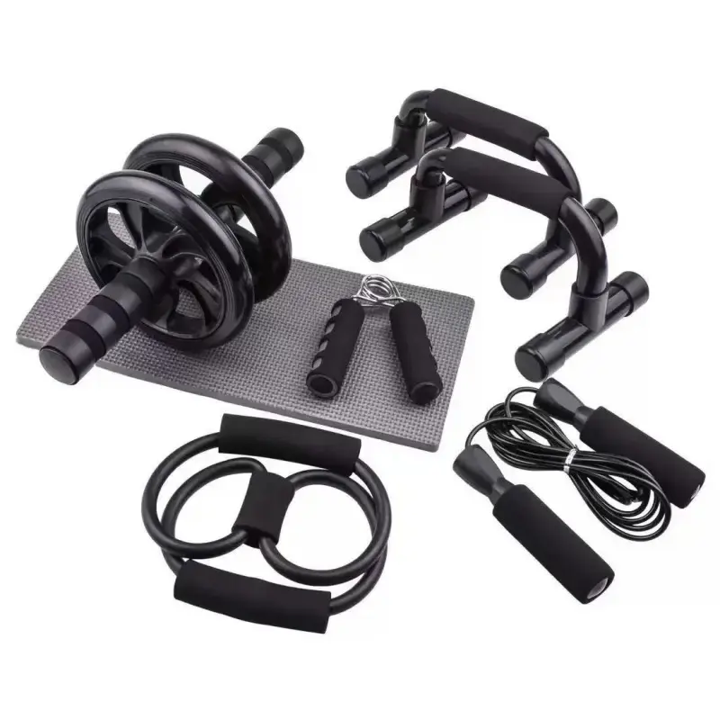 Ab Core Trainer Workout Kit, Abdominal Workout Gear, Abdominal Muscle Trainer with Ab Wheel Roller, Push-Up Bar, Knee Mat, Jump Rope & Hand Gripper, Portable Home Gym Abdominal Exercise Equipment for Men Women Core Strength Training