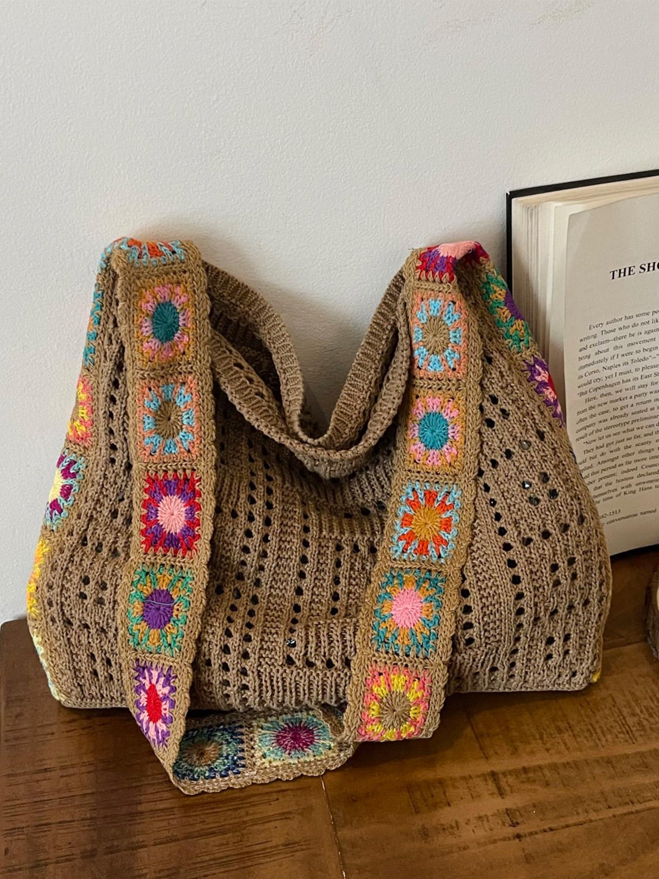 Women's Fashionable Floral Pattern Crochet Shoulder Bag, Boho Style Crossbody Tote Bag for Daily Used, Casual Trendy Versatile High-quality Daily Commuting Bag Women's Fashionable Floral Pattern Crochet Shoulder Bag, Boho Style Crossbody Tote Bag for Daily Used, Casual Trendy Versatile High-quality Daily Commuting Bag