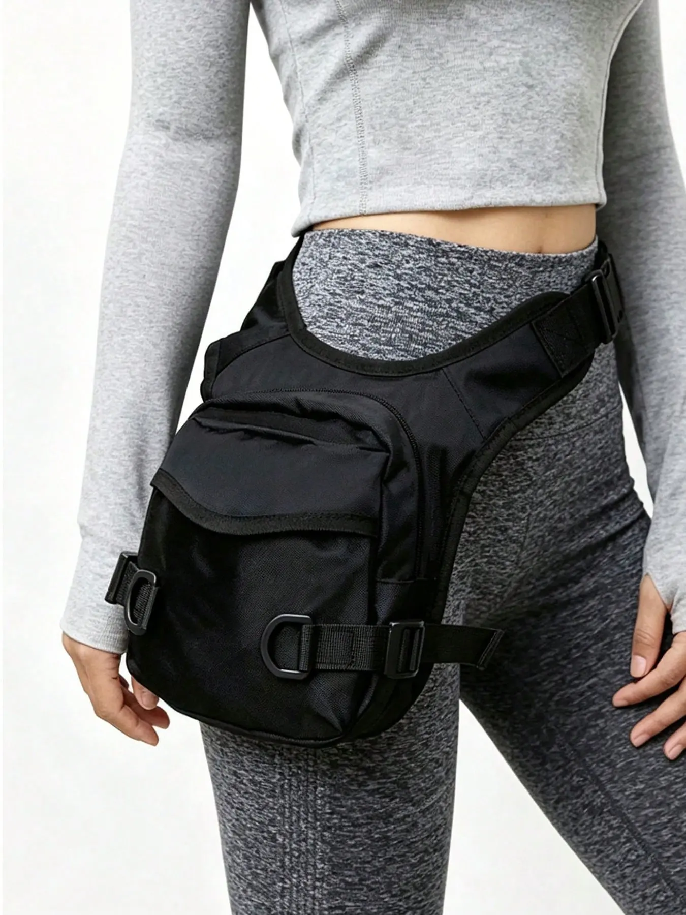 Leisure street style simple basic versatile waist bag, multi pocket compartment design, adjustable waist belt, outdoor commuting style fashionable texture waist bag, suitable for outdoor running, fitness commuting