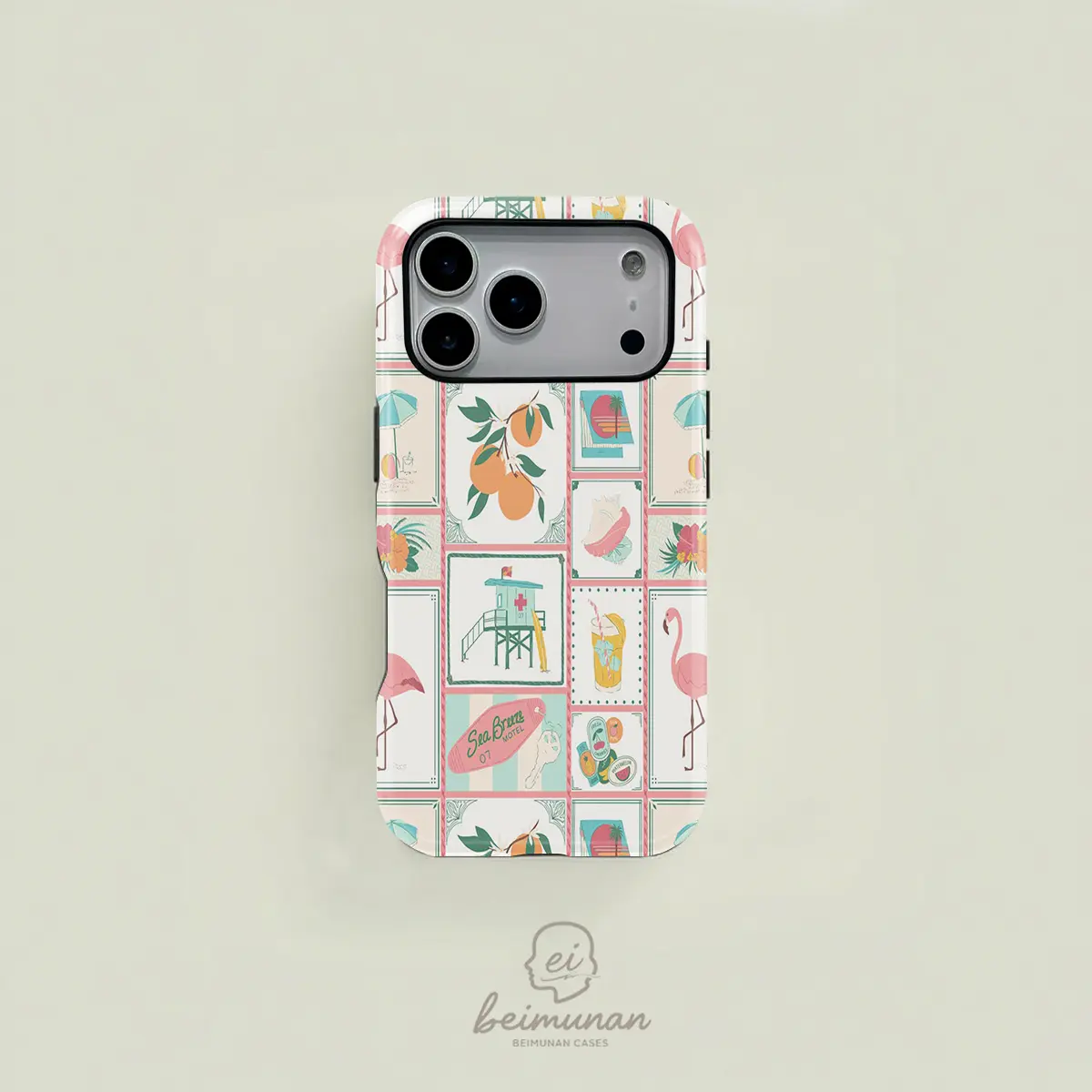 Retro American-Inspired Flamingo Patchwork Smartphone Case, Sturdy Durable 2-in-1 Pink & Blue Cellphone Cover with MagSafe, Handheld Device Protection for iPhone 17/16/15/14/13/12/11 Pro Max/Plus/Pro, Devices,back to school,back to school haul