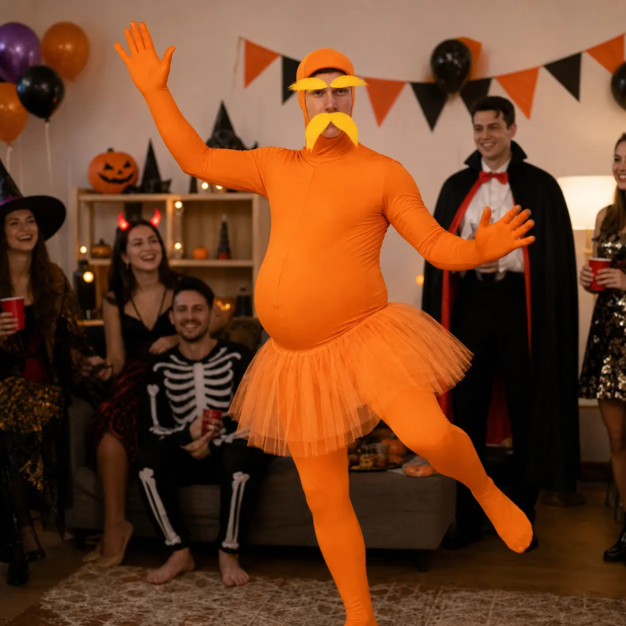 Unisex Orange Polyester Plain Skin-Tight Zentai Bodysuit, Stretchy Fit Breathable Machine Wash Halloween Costume for Adults, Full Body