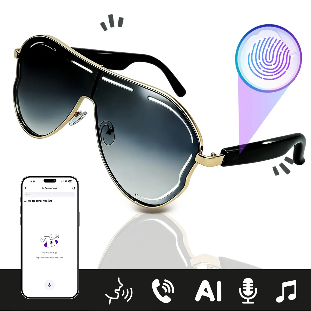 2026 Smart Bluetooth SunGlasses,Summer Glasses,Wearable Smart Glasses,Wireless Audio Sunglasses Open Ear Headphones with Mic UV Protection for Driving Sports Hands Free Calls Music Touch Control,Men / Women Gifts
