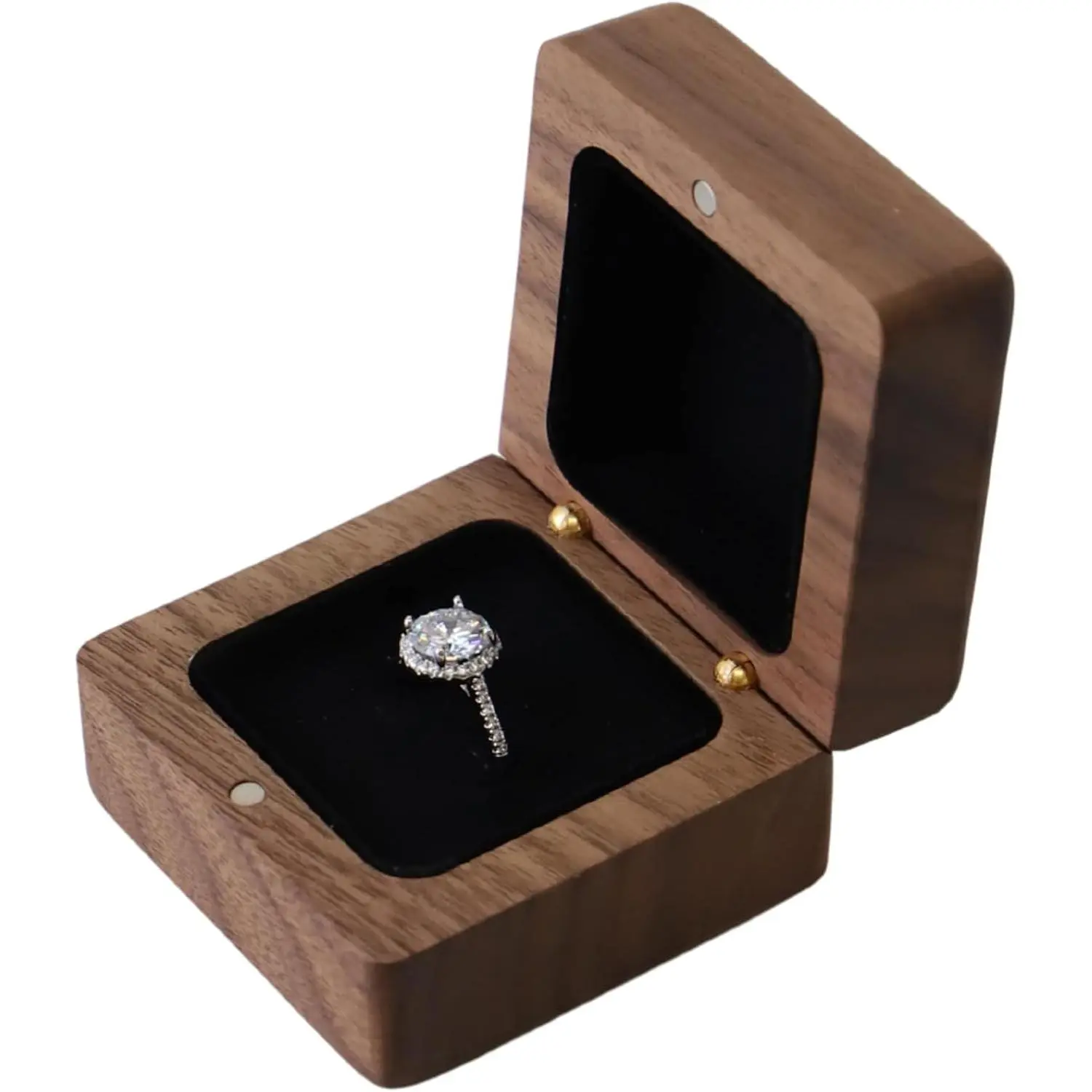 Solid  Ring Box - Hand-Polished Engagement Ring Holder Box for Proposal, Wedding  Organizer | Romantic  for Couples, Brides & Grooms (Walnut-1pcs)