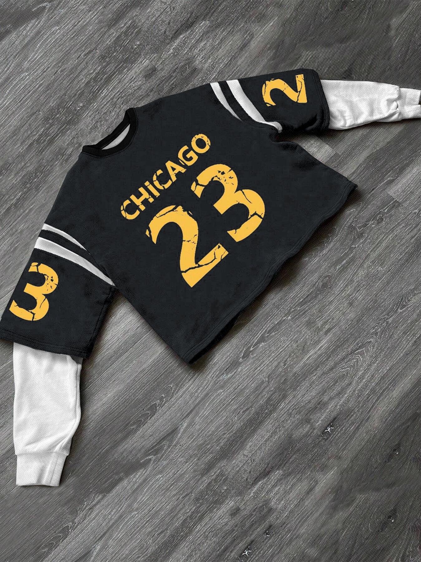 Men's Letter & Number Print 2 in 1 Drop Shoulder Camo Sweatshirt, Regular Fit Casual Long Sleeve Round Neck Pullover for Fall & Winter, Men's Clothes for Daily Wear