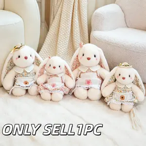 1pc Cute Bunny Plush Doll in Floral Dress, Long-Eared White Rabbit Stuffed Toy, Soft Comfort Sleeping Doll, Heartwarming Birthday Gift for Girls