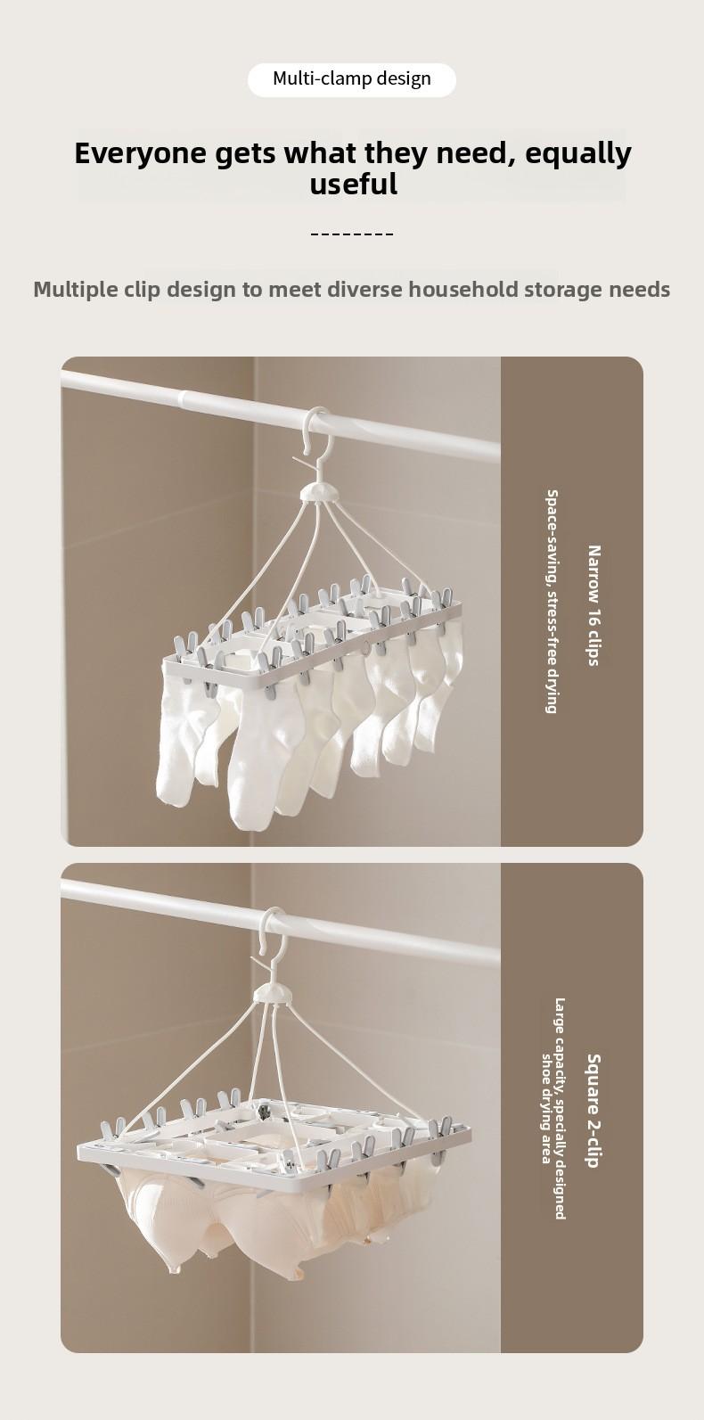 FaSoLa Household Folding Drying Rack, Multi-Clip Sock and Underwear Drying Tool, Multifunctional Windproof 2-in-1 Drying Rack