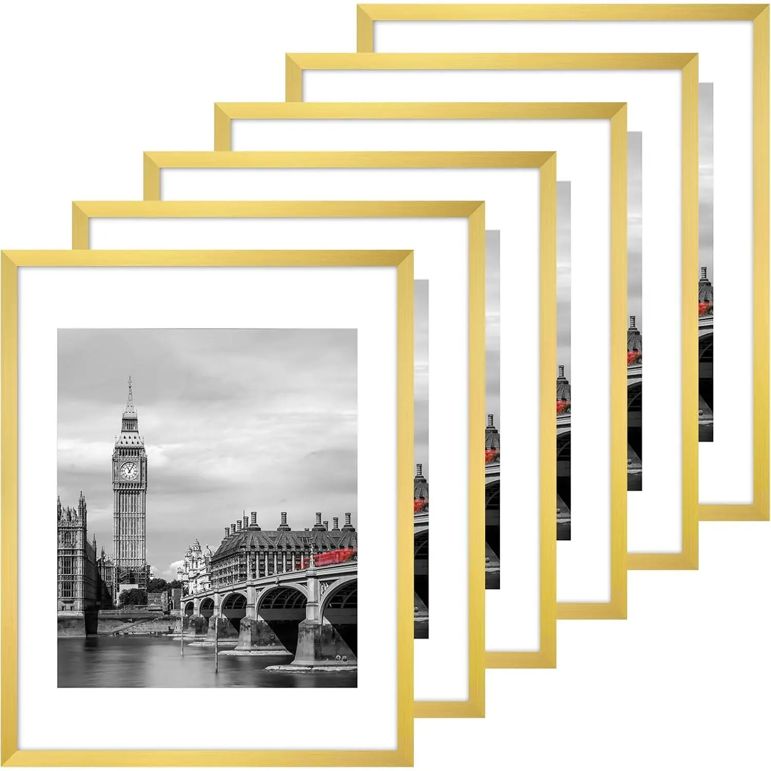 Gold Minimalist 11x14 Plastic Picture Frame Set of 6, Lightweight Thin-Border Wall Frames for Artwork Decor, 2026 Graduation Gift