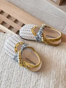Girls' Mary Jane Sandals, Vintage Sweet Pearl Style, Breathable Mesh Upper, Anti-Slip Soft Sole, Ages 1-6, Perfect for Daily Wear & Parties