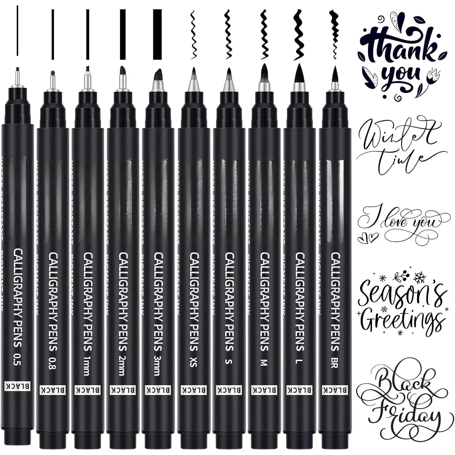 10 Size Calligraphy Pens for Writing, Brush Pen Calligraphy Set | Calligraphy Pens for Beginners, Calligraphy Brush Pens, Hand Lettering Pen for Art Drawing, Sketching, Scrapbooking