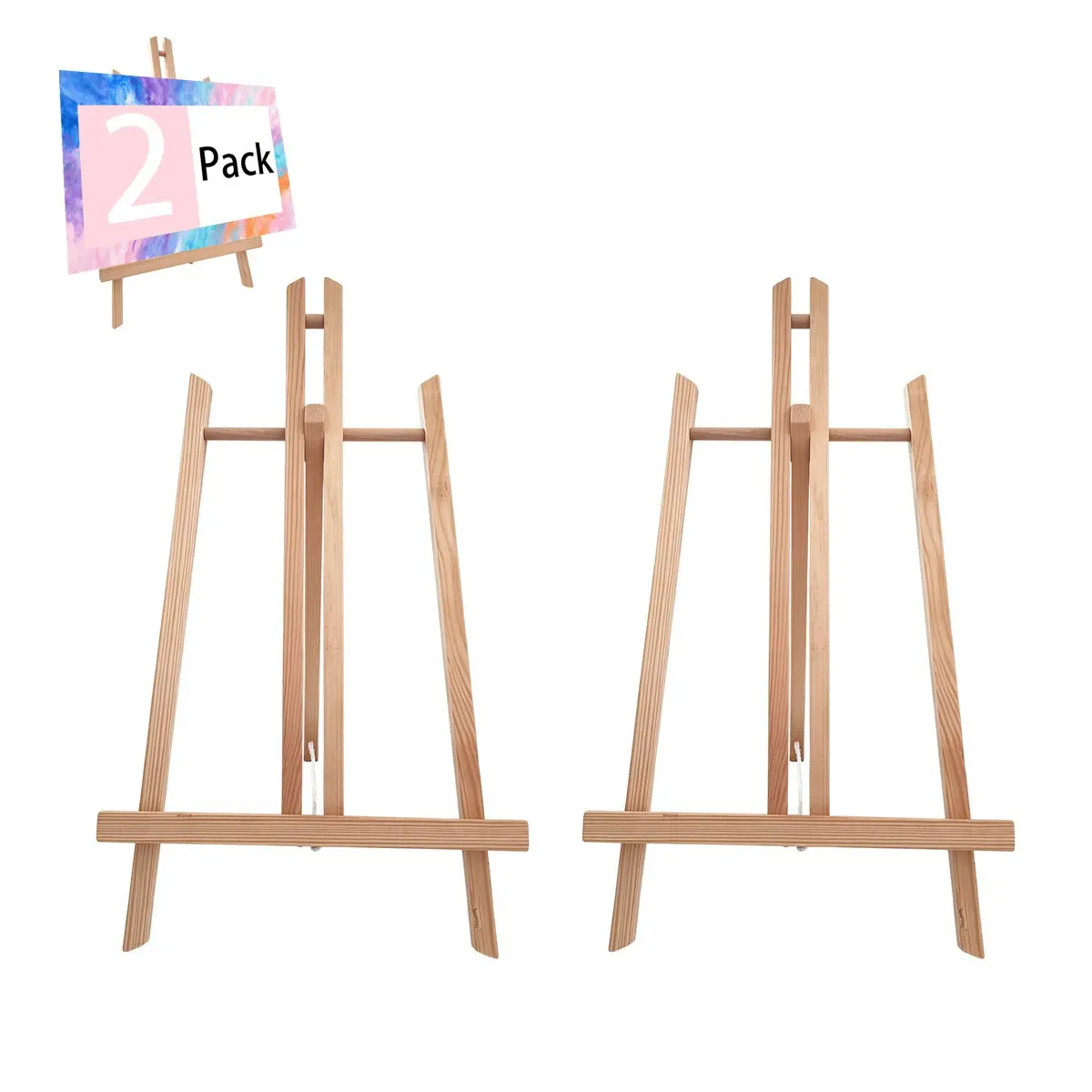 2 Pack Wooden Easels 16 Inches, Desktop Painting Easel for Art Parties, Portable Canvas Display Stand, Photo and Sign Holder