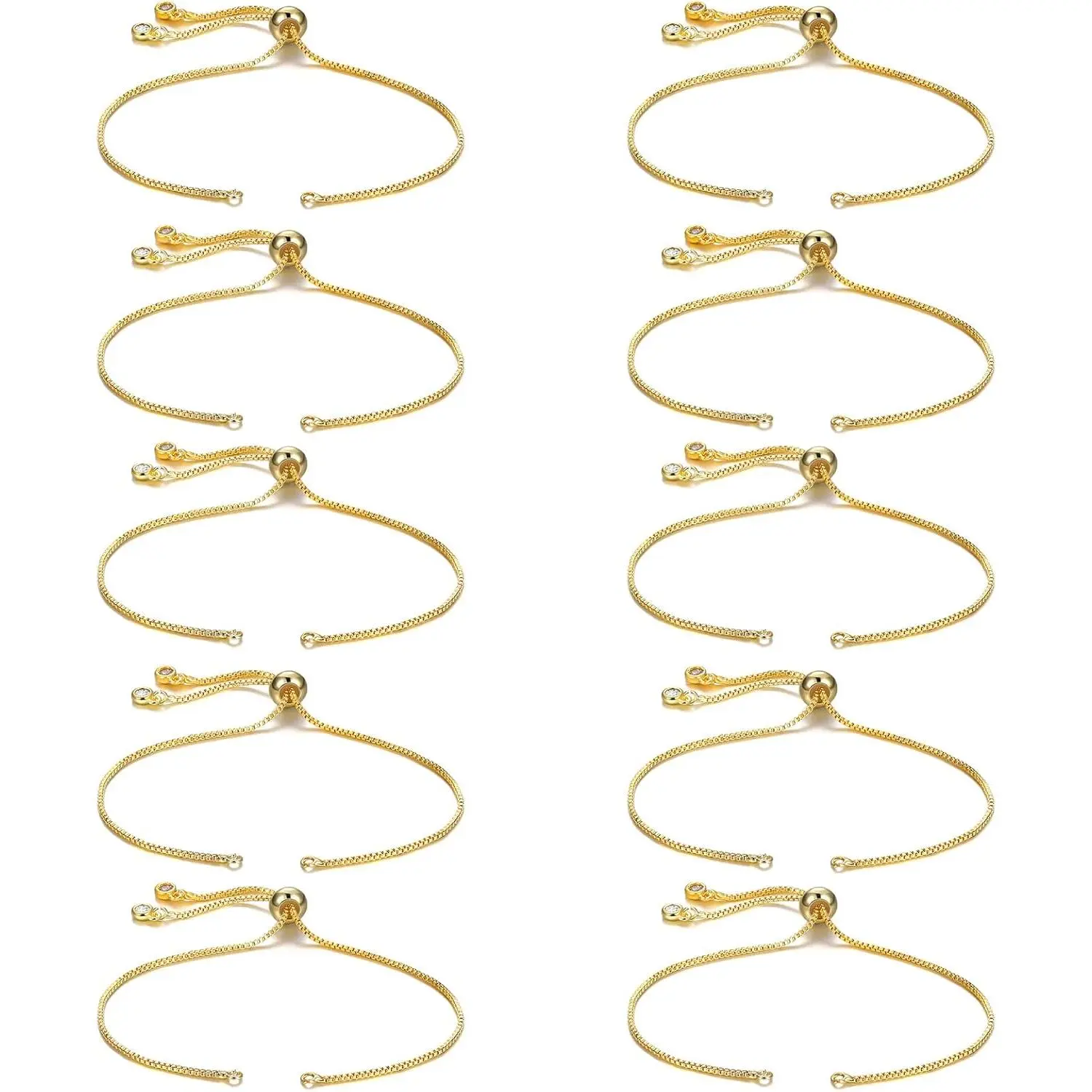 10 count Adjustable Slider Bracelet for  Making Bracelet Chains for DIY  Making Findings Extender Chains with Rhinestones Ends for Woman Girl()