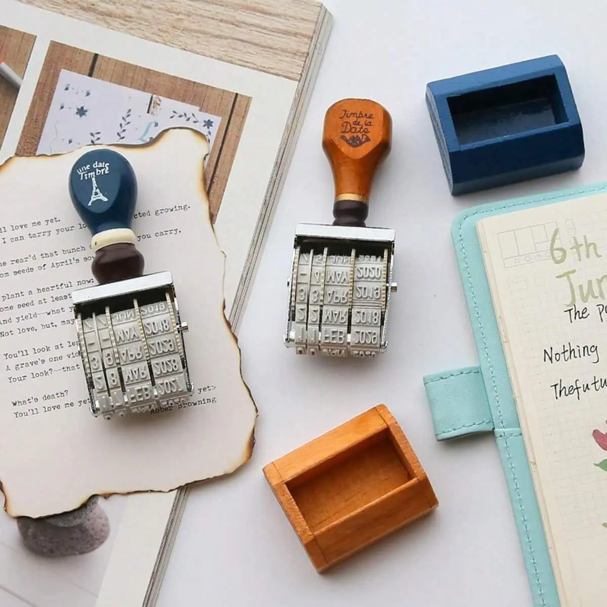 Full of energy retro date stamp seal DIY roller knob stamp handbook tool, retro wooden handle roller date stamp, rubber stamp (black) for DIY craft card making planning supplies, date stamp, retro small date stamp, date stamp automatic Ink Sun Month Year