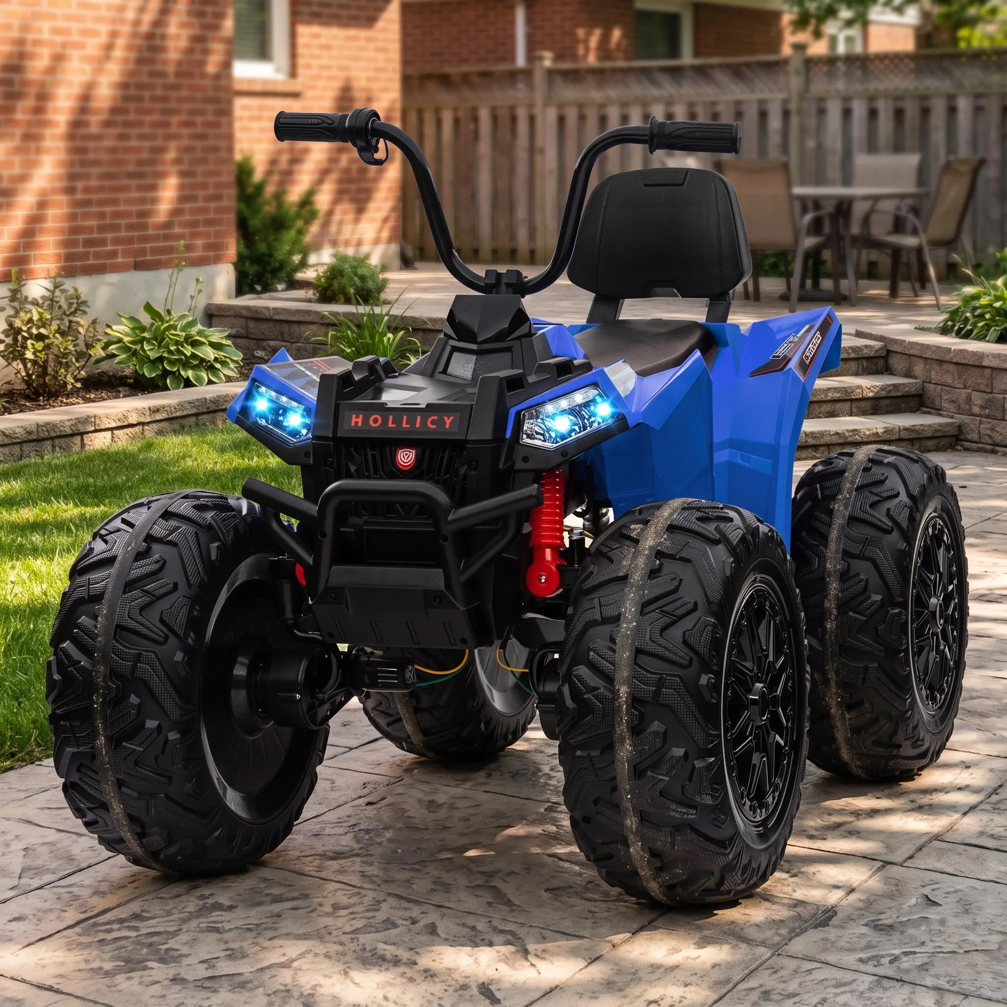 【IdealHouse】24V Kids Electric ATV Quad Car – 4WD, 4x80W Motors, Dual 7AH Battery, Accelerator Handle, Full Metal Suspension, EVA Tires, LED Lights, wireless Music, Ride On Vehicle for Ages 3-8