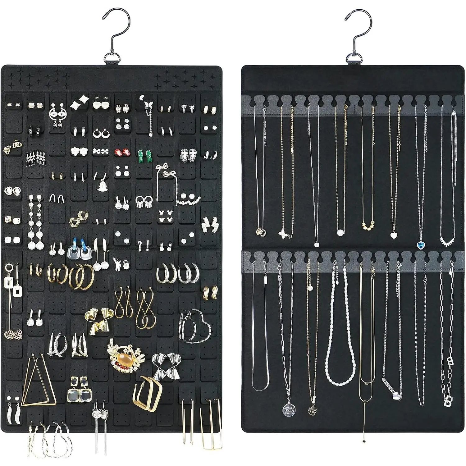 Earring and Necklace Organizer,  Sided   Organizer with Hanger for Closet,Over Door Large Capacity Holder 300 Earrings+30 Necklaces, Sturdy Felt Material, ,1 Pack