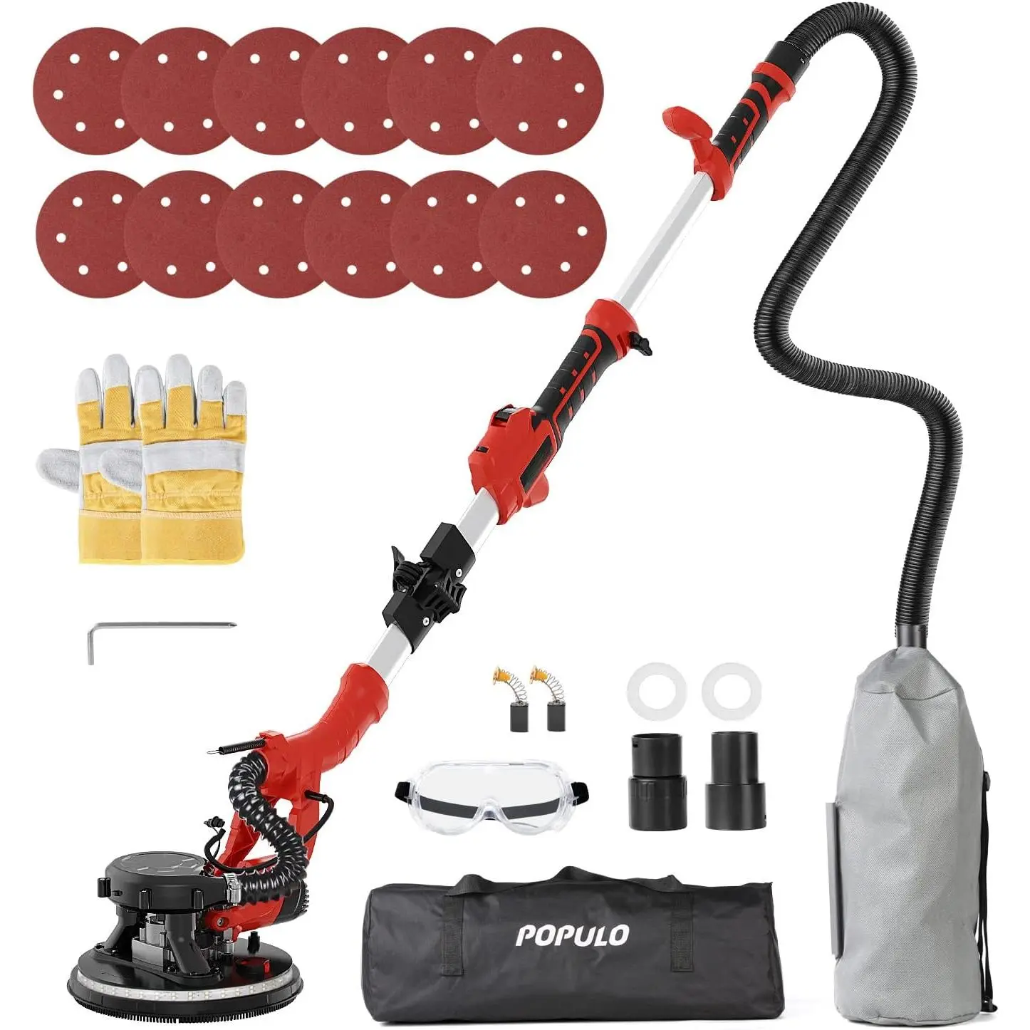Drywall Sander with Vacuum, Electric Wall & Ceiling Sander, 800-1800 RPM Variable Speed, Foldable 9-Inch Drywall Vacuum Sander for Drywall Finishing, Popcorn Ceiling Removal & Wall Sanding
