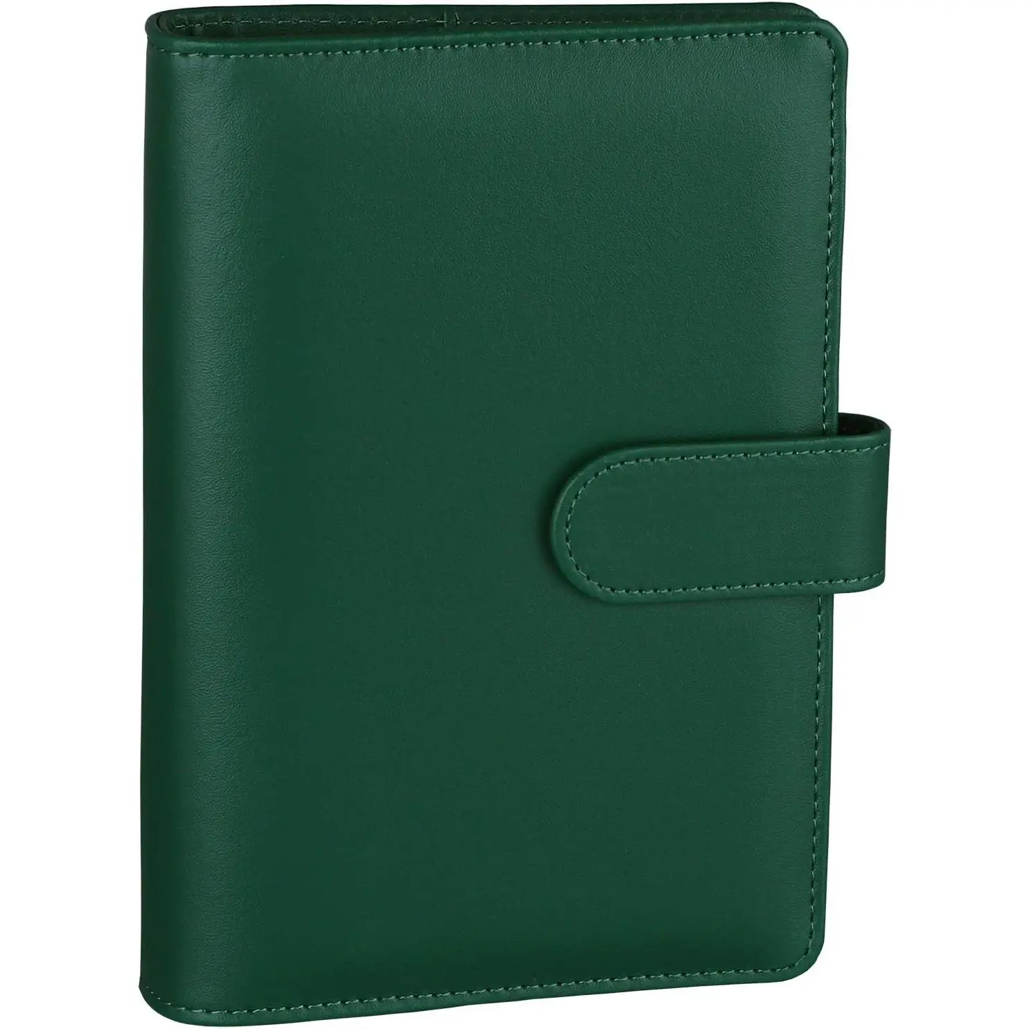 A6 Notebook Binder 6 Ring Refillable Budget Planner Cover for A6 Refill Paper, PU Leather Loose Leaf Personal Planner Wallet  Organizer Binder with  Buckle Closure, Dark Green