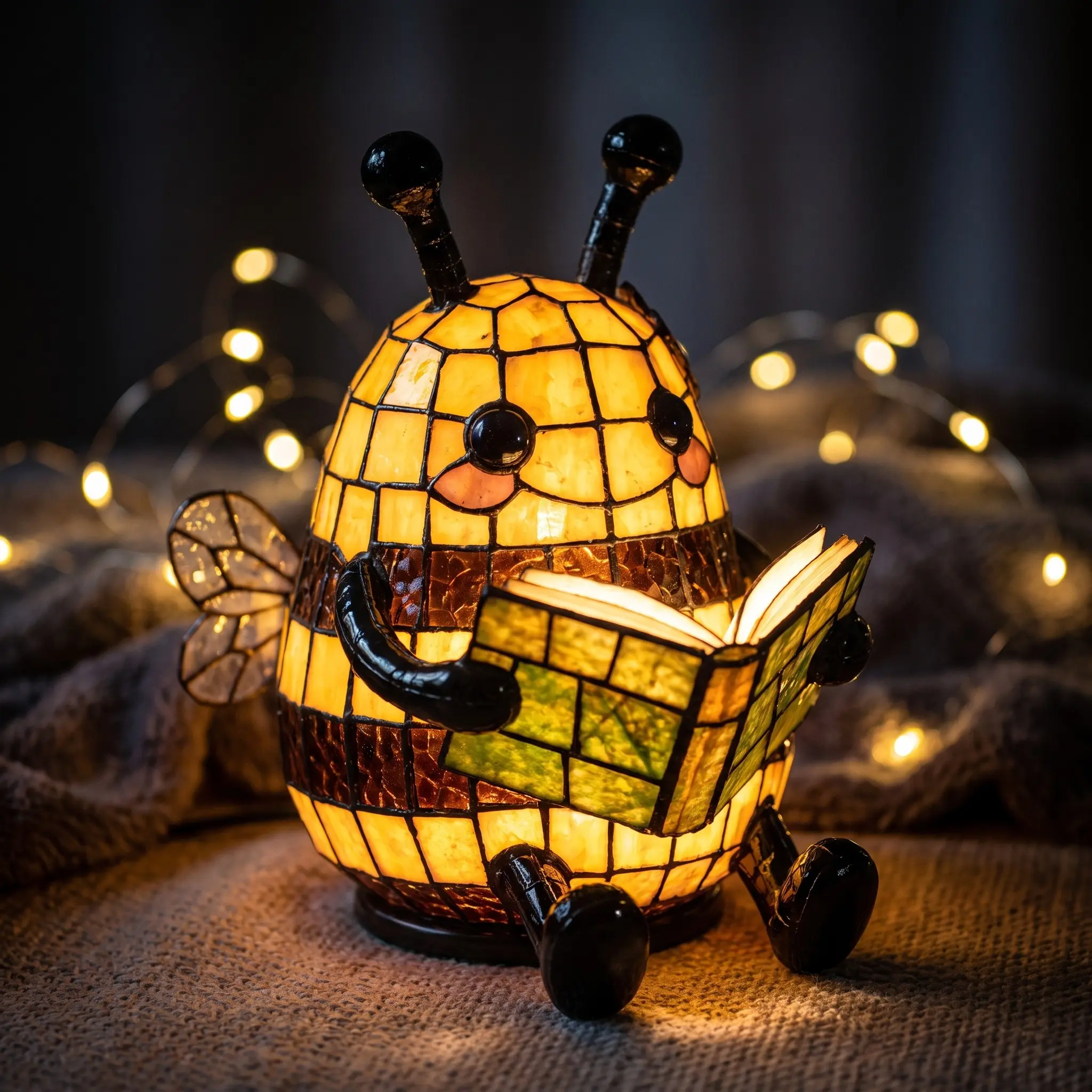 Bee Sculpture Reading Light, Resin Craft LED Desk Lamp, Cozy Night Light for Home & Study, Whimsical Nature Accent for Book Lovers