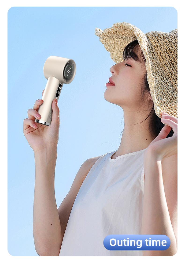 Portable Handheld Turbo Fan, 100-Speed Stepless Adjustable, 13000RPM High-Speed Motor, 7.6m/s Powerful Airflow, USB Rechargeable Mini Fan with LED Digital Display, Long-Lasting Cooling for Travel, Office, Outdoor Activities, Summer Gift