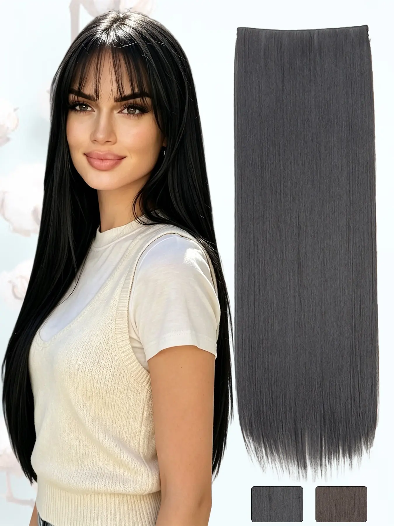 KAIRIYA 32" Thick Straight Clip-In Extensions: Super Long Reddish Brown Synthetic Weft, Secure Multi-Clip Hold System, Lightweight Voluminous Hairpiece for Women Holiday Party & Festive Extended All-Day Comfort