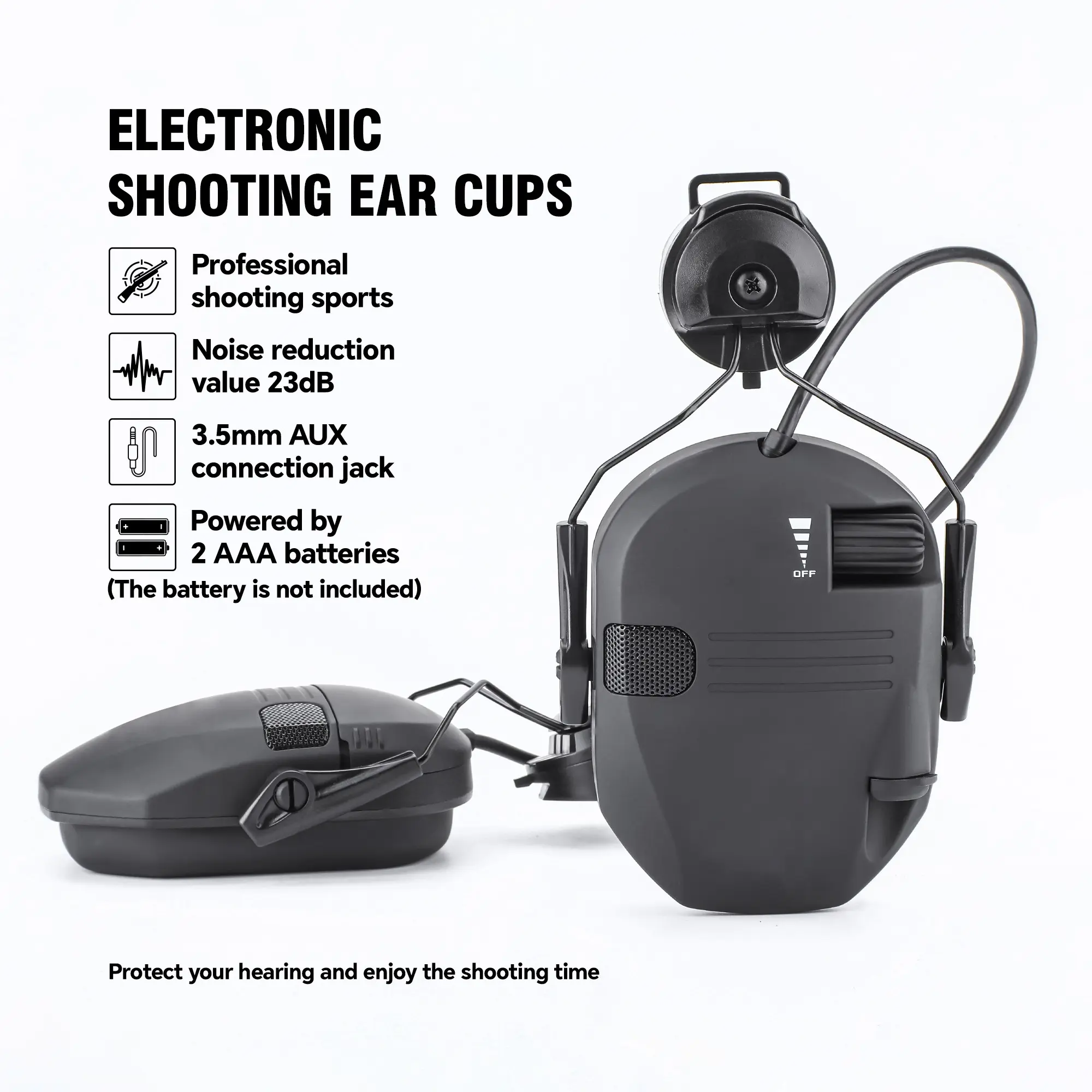 Electronic Hearing Protection Earmuffs, Ear Protectors, 23dB Noise Reduction, Sound Pickup, Helmet Mount, 3.5mm AUX Audio for Shooting Hunting, Outdoor Sports