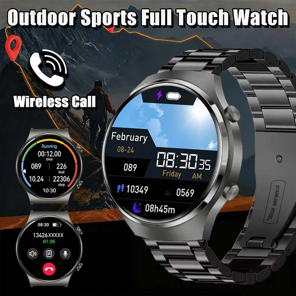 Outdoor Sports Smartwatch Wireless Call Answer Reject   Multiple Dials Message Notification Multiple Sports Modes Voice Assistant Outdoor Fitness Sports Tracker Smartwatch For Fitness Men's Smartwatch