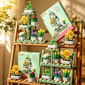 6-In-1 Planter Blocks, 873pcs Succulent Greenery with Display Stand, Fun DIY Brick Set, Home Garden Desk Decor Toy, Gift Set for Holidays