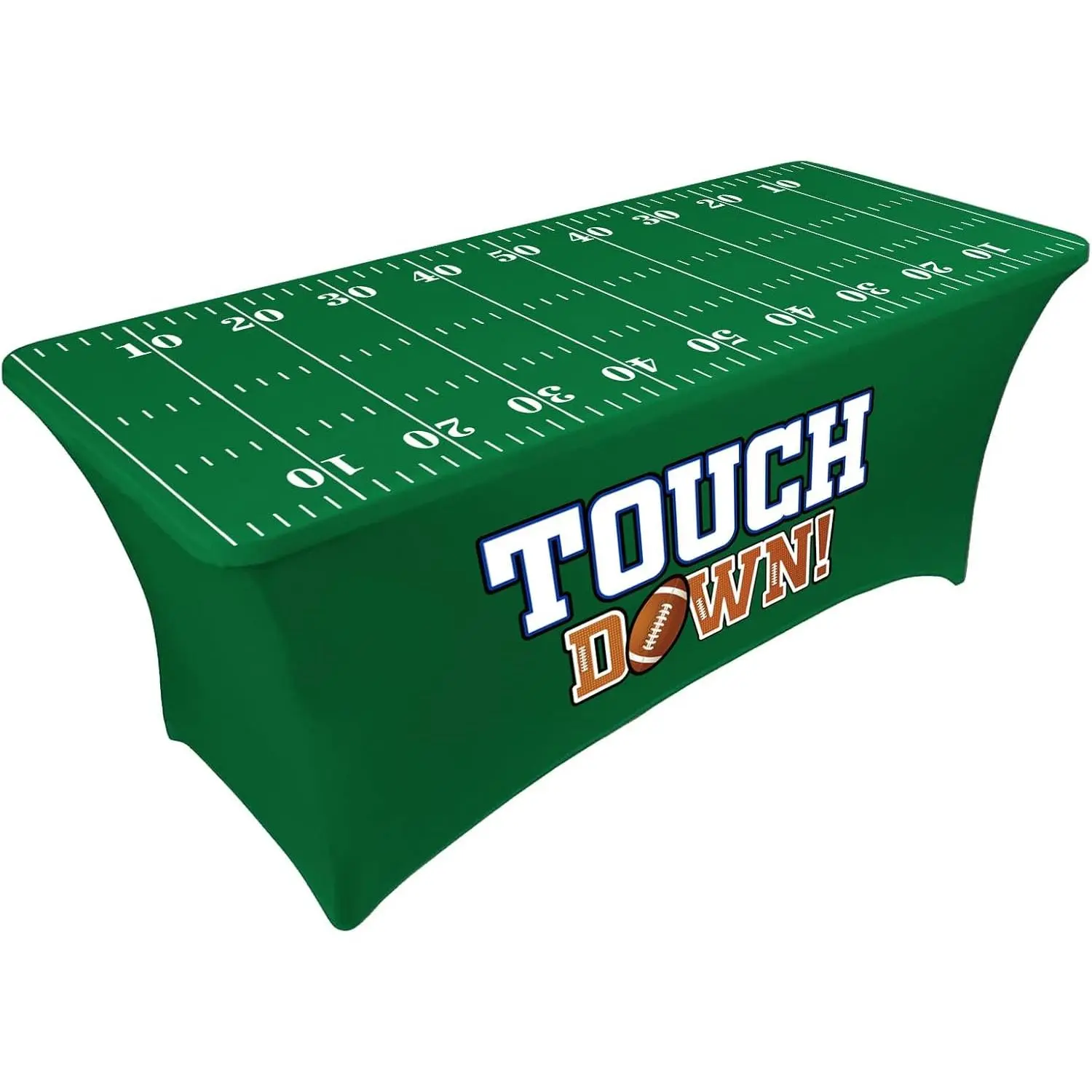 JarThenaAMCS Football Stretch Spandex Table Cover 6Ft Elastic Table Cloth Green Touchdown Football Field Fabric Tablecloth for Game Day Sports Birthday Tailgate Party Decor