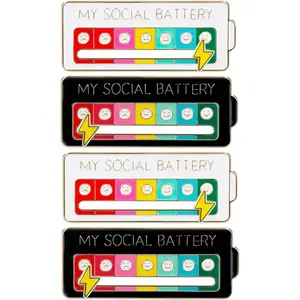 4PCS Social Battery Pin,My Social Battery Slider Pin,Funny Interactive Brooch Enamel Pins,Cute Mood Pins 7 Days a Week for Backpacks Clothing