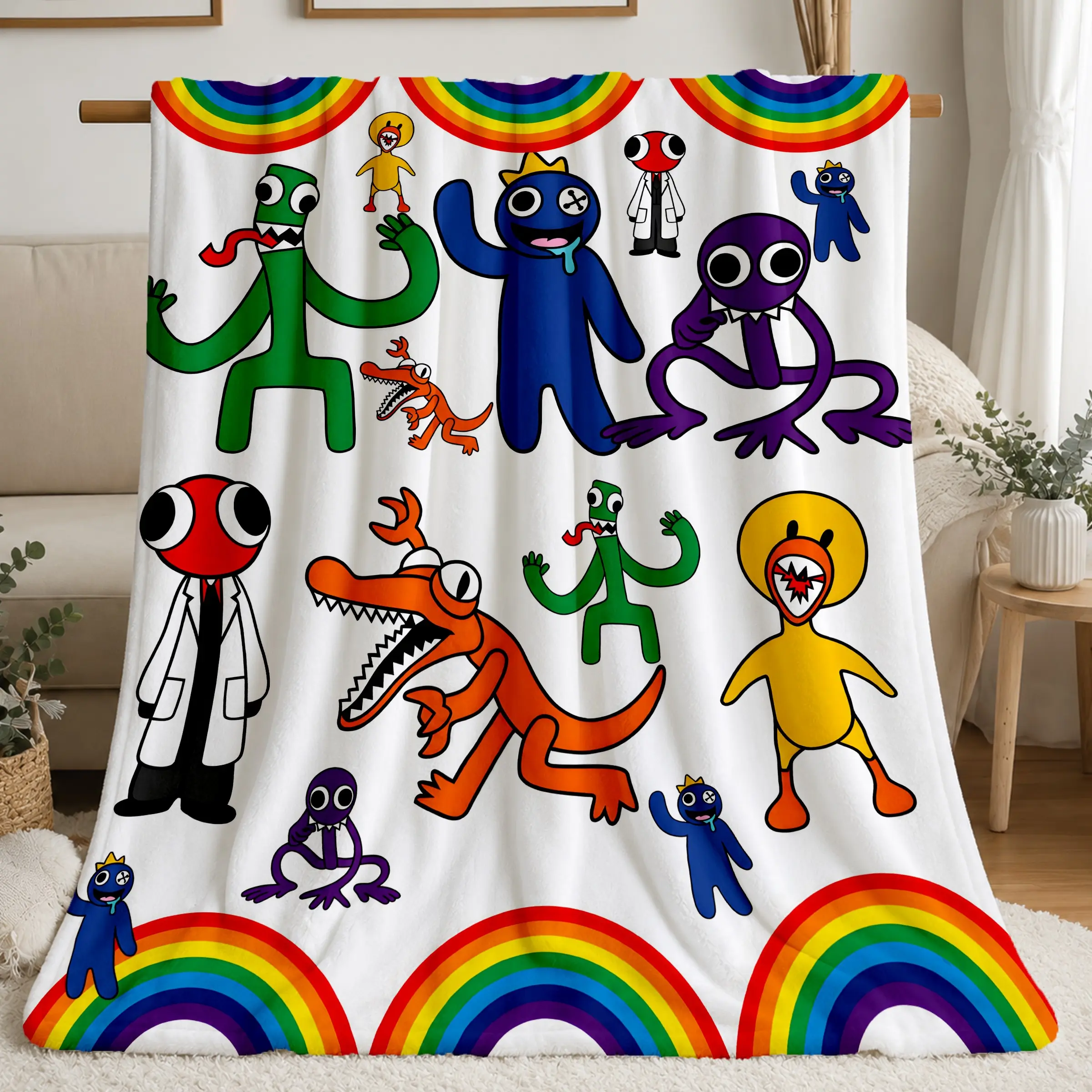 Rainbow Friend Blanket for Kids, Soft Flannel, Durable Print, Perfect for Bedding, Home Decor, Gifts, Outdoor Use