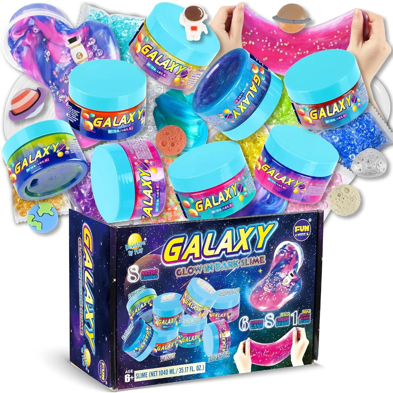 35.16 FL OZ Galaxy Glowing Slime for Kids, 1040ML Premade Space Slime 8 Packs Toy for Girls Slime Kit with Neon, Glow, Metallic Boys Craft Great Party Gifts
