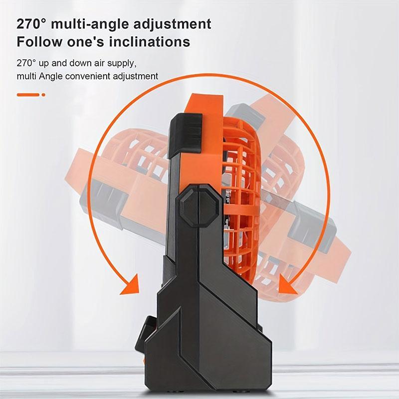 Outdoor Camping Adjustable Fan, Rechargeable Personal Fan with LED Lantern Illumination, Portable 270° Rotation Cooling Fan with Hook for Travel Picnic Fishing