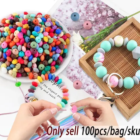 12mm Silicone Beads Kit, 100pcs/set Mixed Color Beads, DIY Jewelry Making Supplies, Beads For Crafts, Beads Charms Accessories for Bracelet & Necklace & Keychain & Mobile Phone Craft Chain