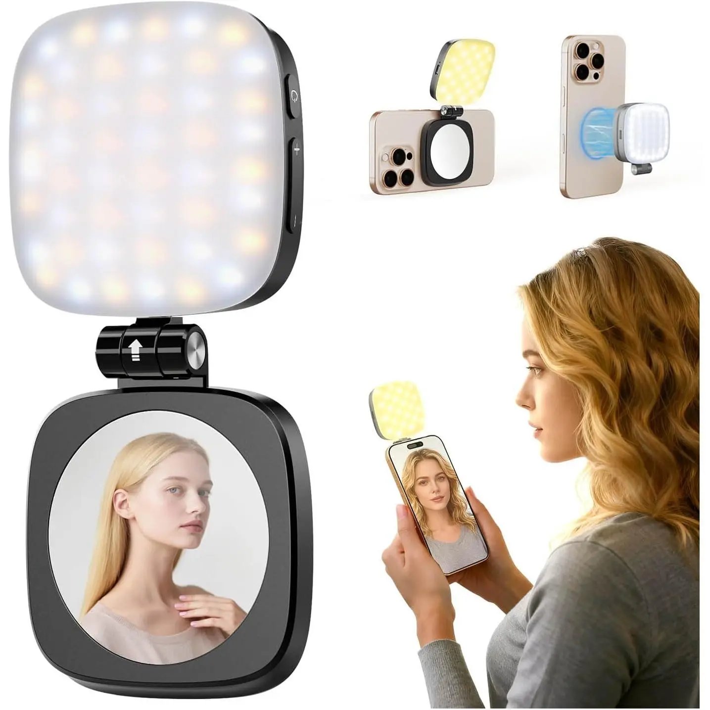 Phone Light, Mini Ring Light for Phone with 5 Color Temps & 360° Rotation, USB-C Rechargeable Selfie Light for  12-17 Android,  for Live Streaming, Makeup, Video Calls