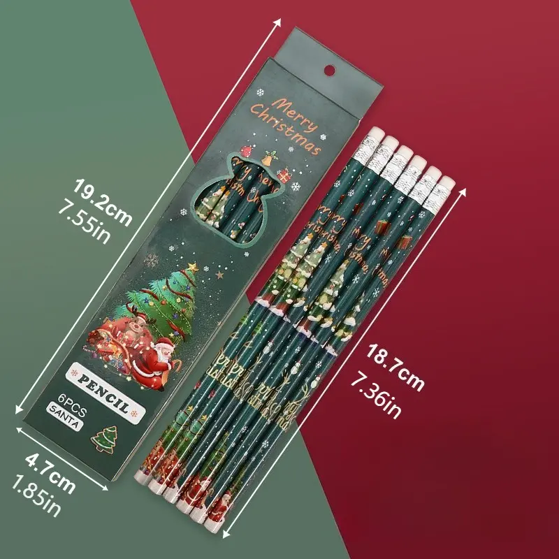 Creative Christmas pencils, boxed with 6 HB poplar pencils. Christmas gift prizes.