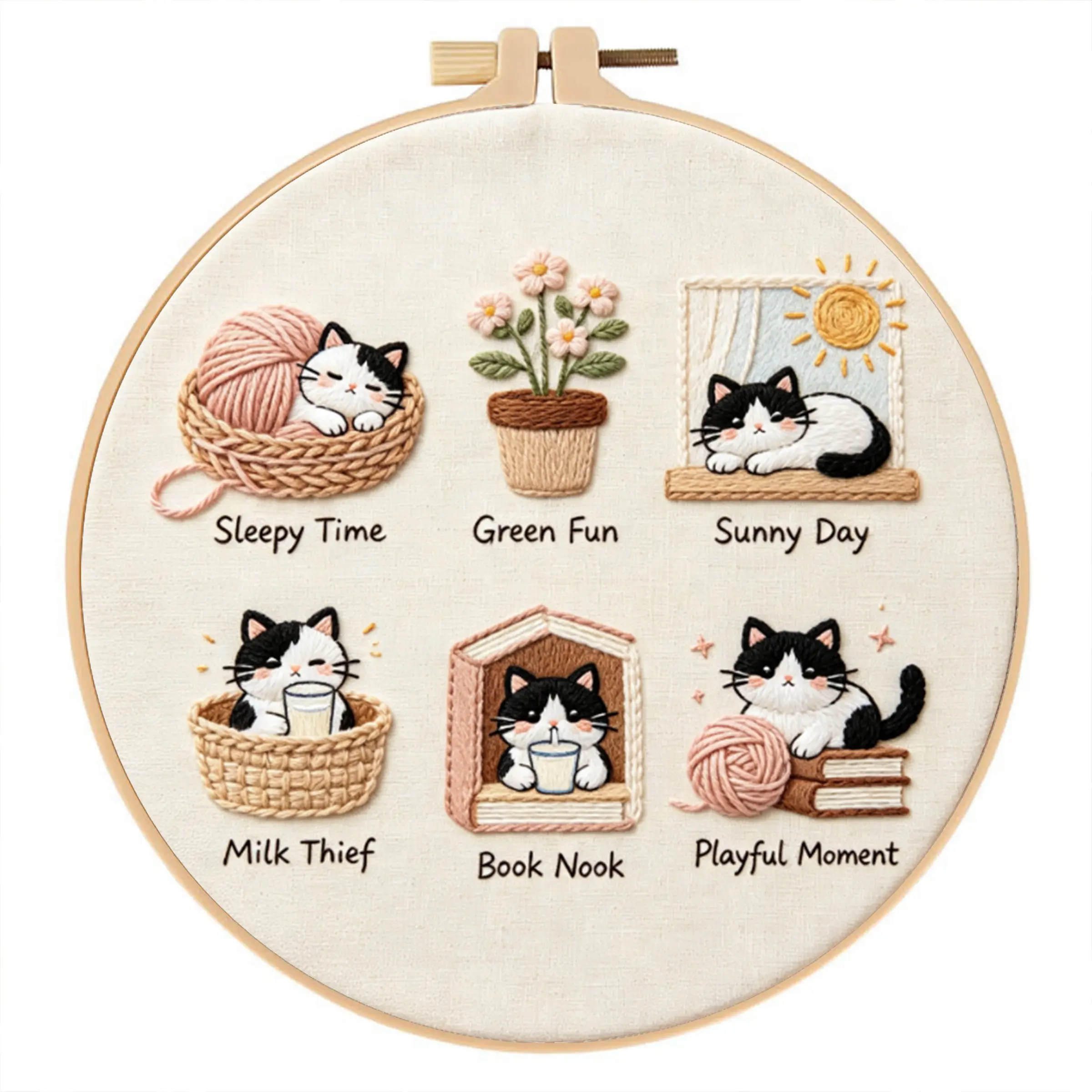 Beginner Cross Stitch Kit, Cat, Deer, Vegetable, Flower Patterns, DIY Embroidery Set, Includes Cotton Fabric, Thread, Needle, Instructions